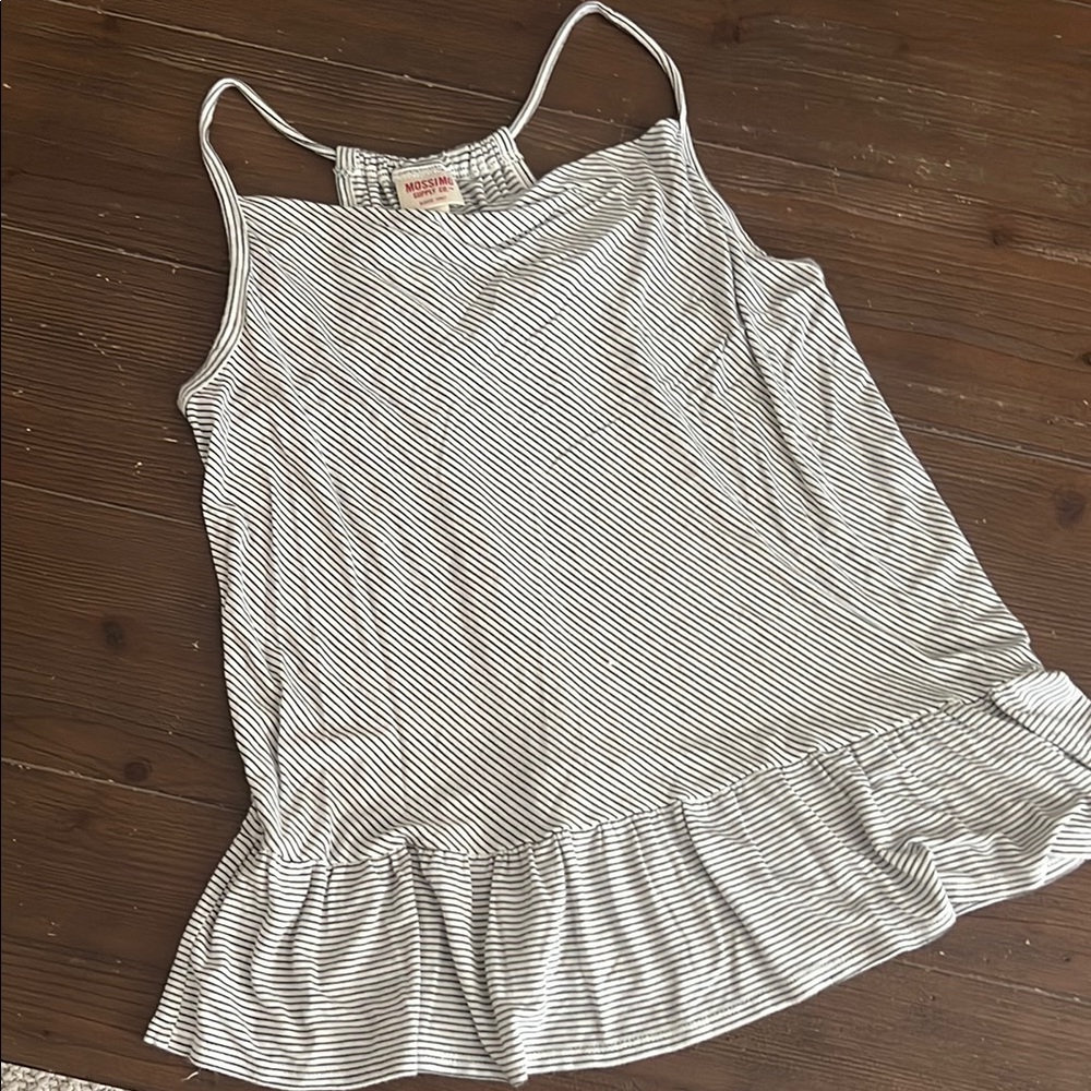 White and Black Striped Ruffle-Hem Cami Sun tank top